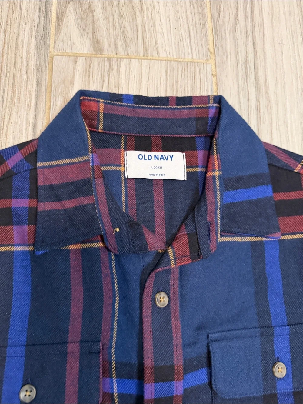 Old Navy Navy Blue and Red Plaid Button-Up Shirt
